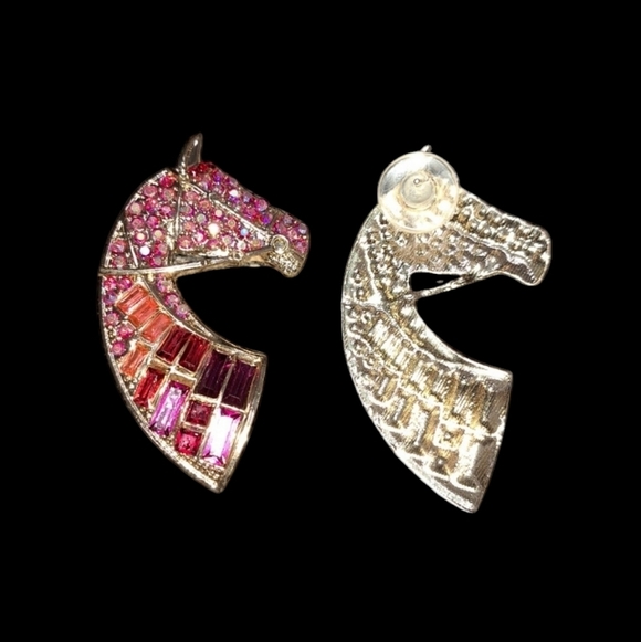 Statement Rhinestone Stallion Post Drop Earrings - Picture 2 of 2